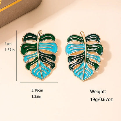 1 Pair Simple Style Leaf Enamel Alloy Zinc Ear Studs