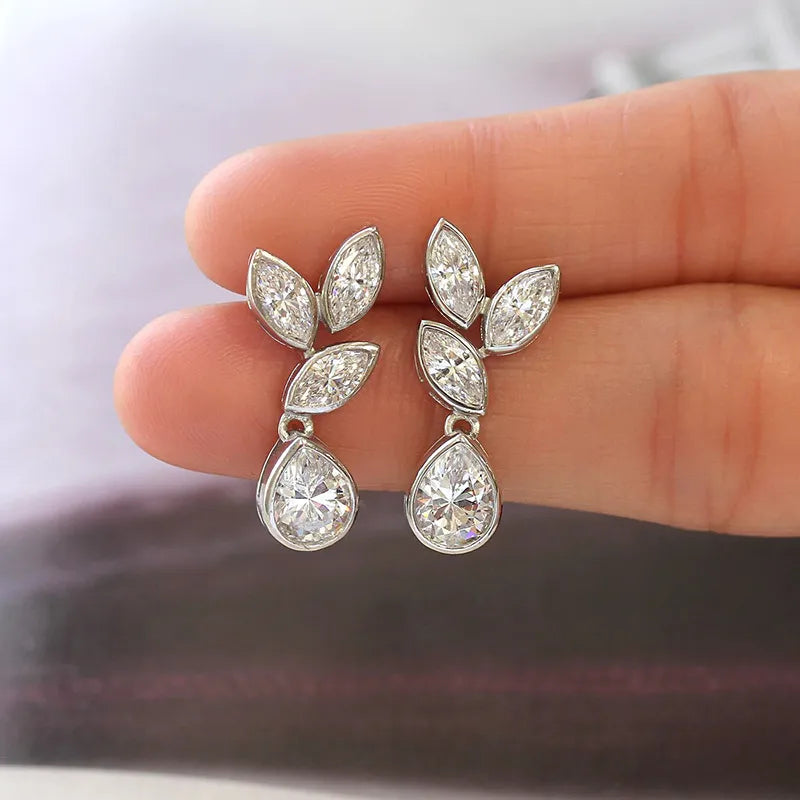 1 Pair Simple Style Leaf Flower Inlay Copper Zircon Drop Earrings