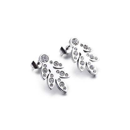 1 Pair Simple Style Leaf Inlay Stainless Steel Zircon Ear Studs