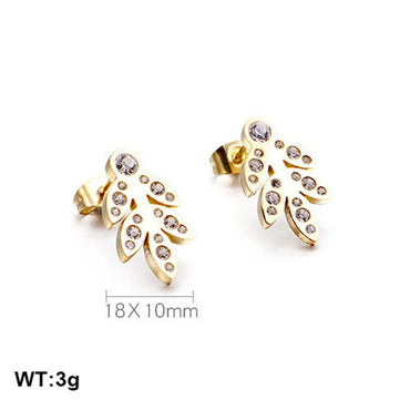 1 Pair Simple Style Leaf Inlay Stainless Steel Zircon Ear Studs