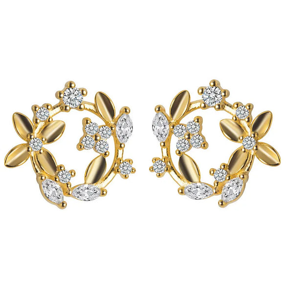 1 Pair Simple Style Leaf Inlay Sterling Silver Zircon Ear Studs