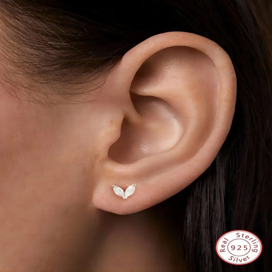 1 Pair Simple Style Leaf Inlay Sterling Silver Zircon Ear Studs