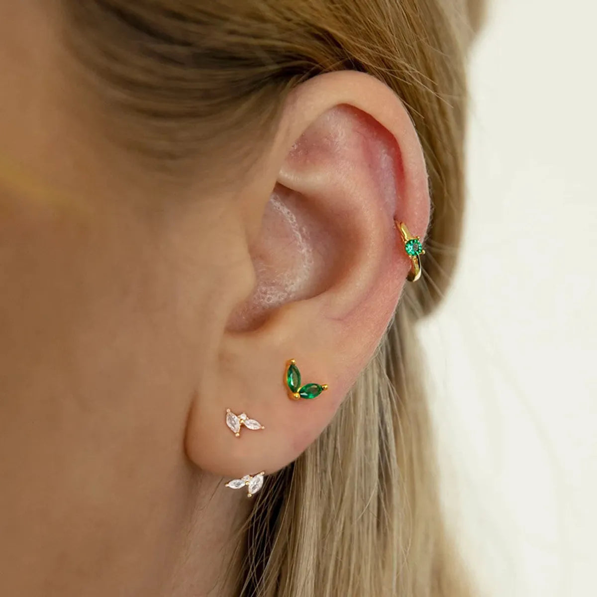 1 Pair Simple Style Leaf Plating Inlay Sterling Silver Zircon Ear Studs