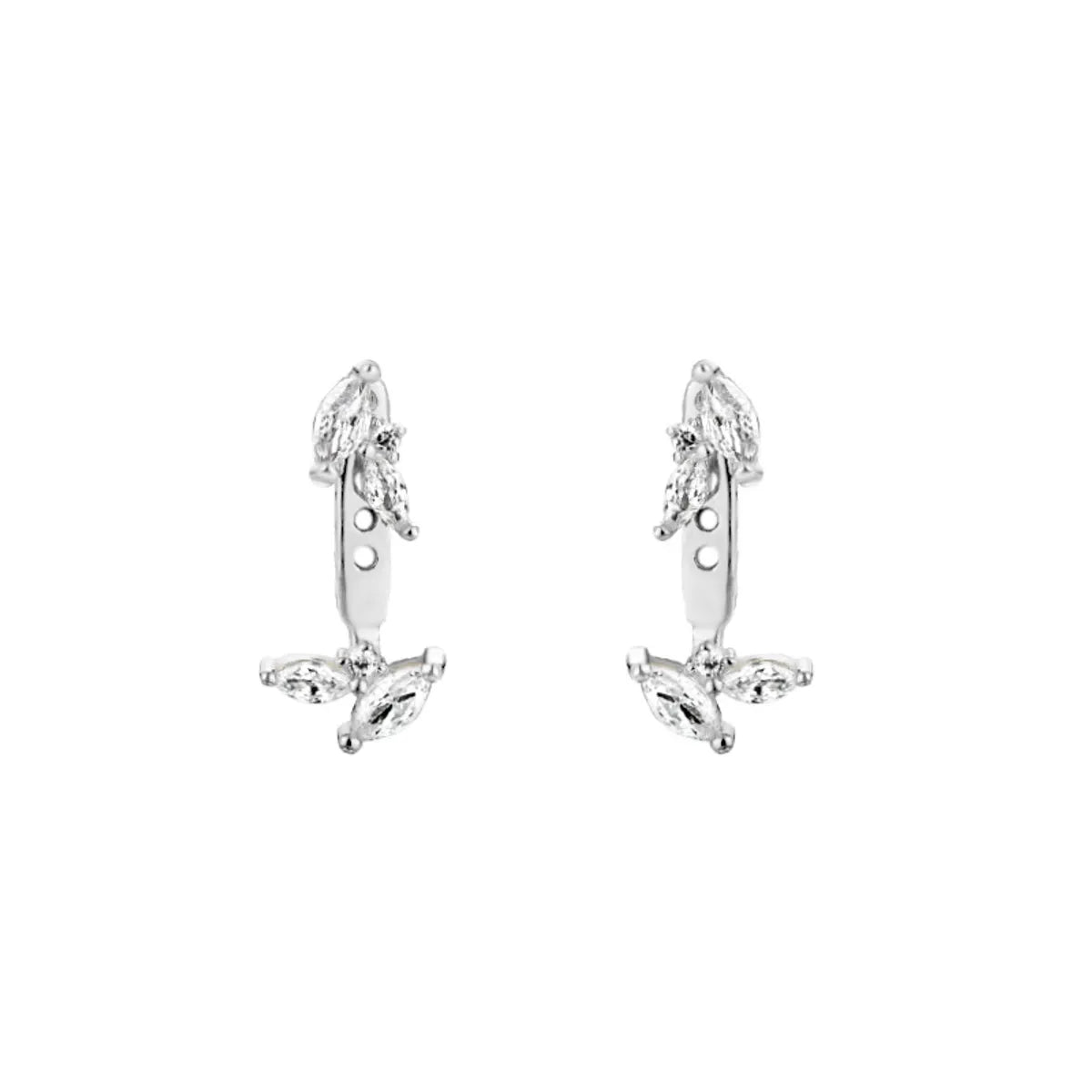 1 Pair Simple Style Leaf Plating Inlay Sterling Silver Zircon Ear Studs