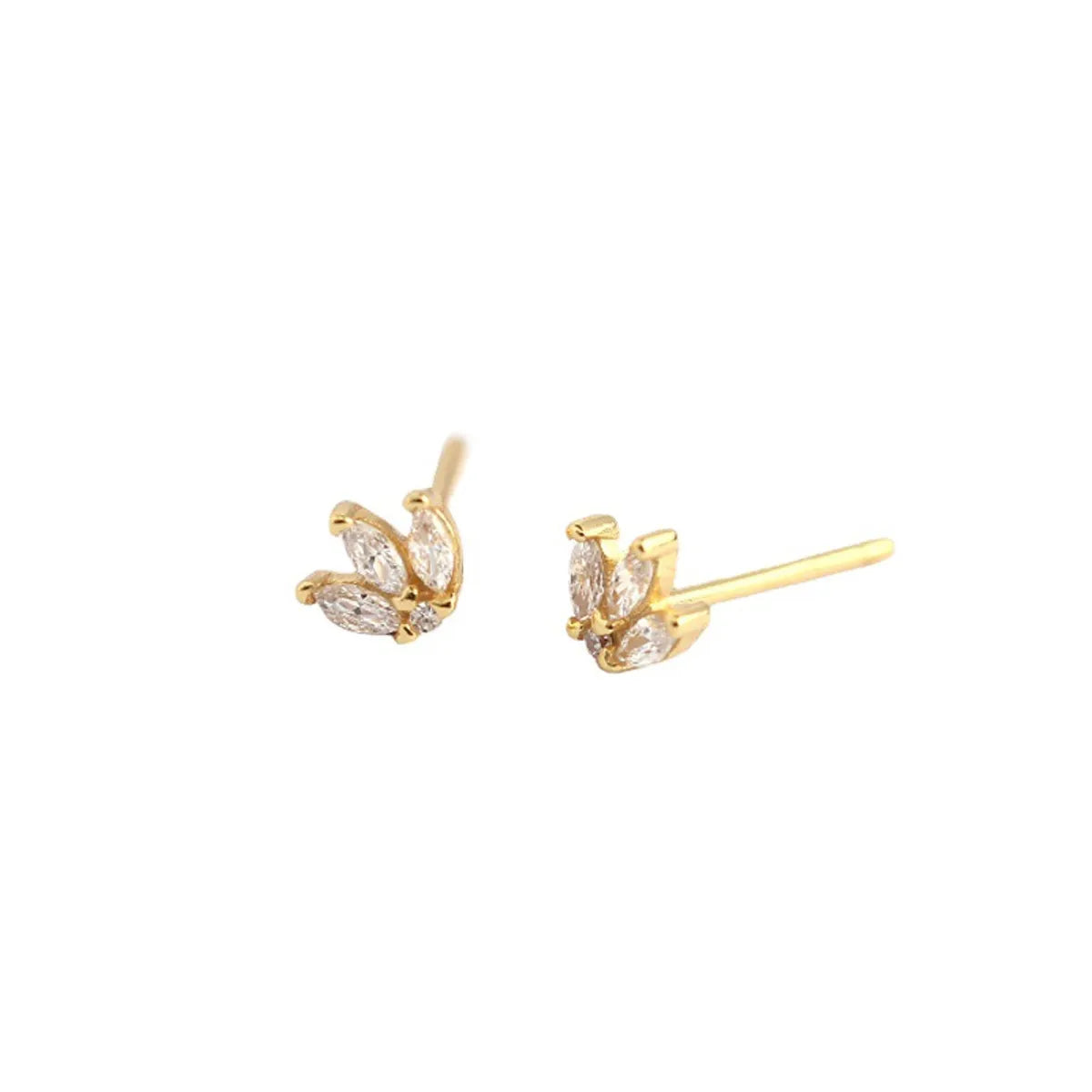 1 Pair Simple Style Leaf Sterling Silver Inlay Rhinestones Ear Studs