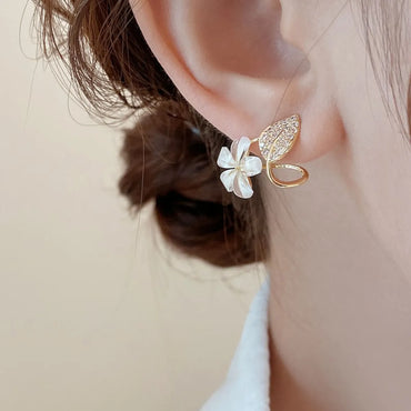 1 Pair Simple Style Leaves Flower Inlay Alloy Rhinestones Gold Plated Drop Earrings