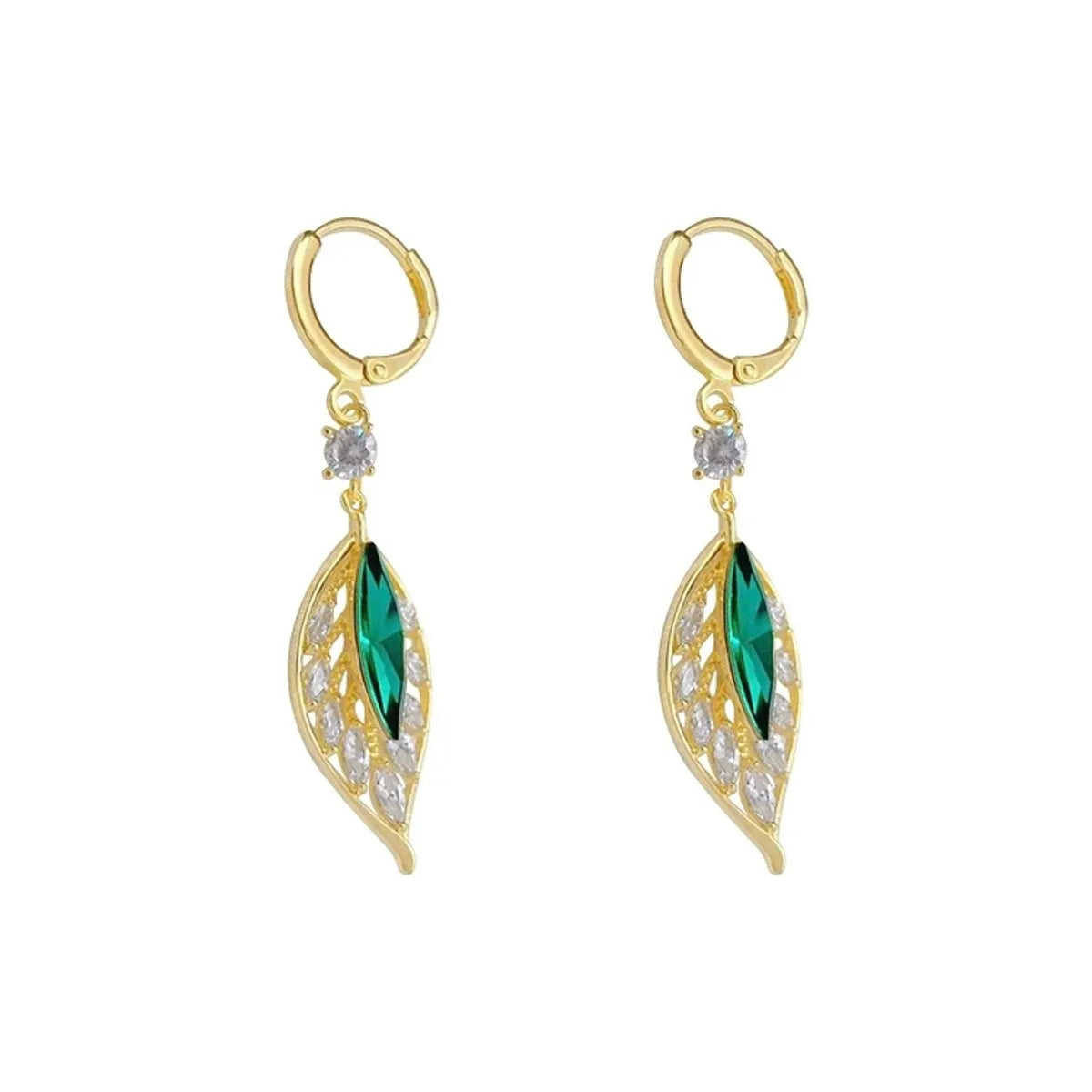 1 Pair Simple Style Leaves Inlay Alloy Zircon Drop Earrings