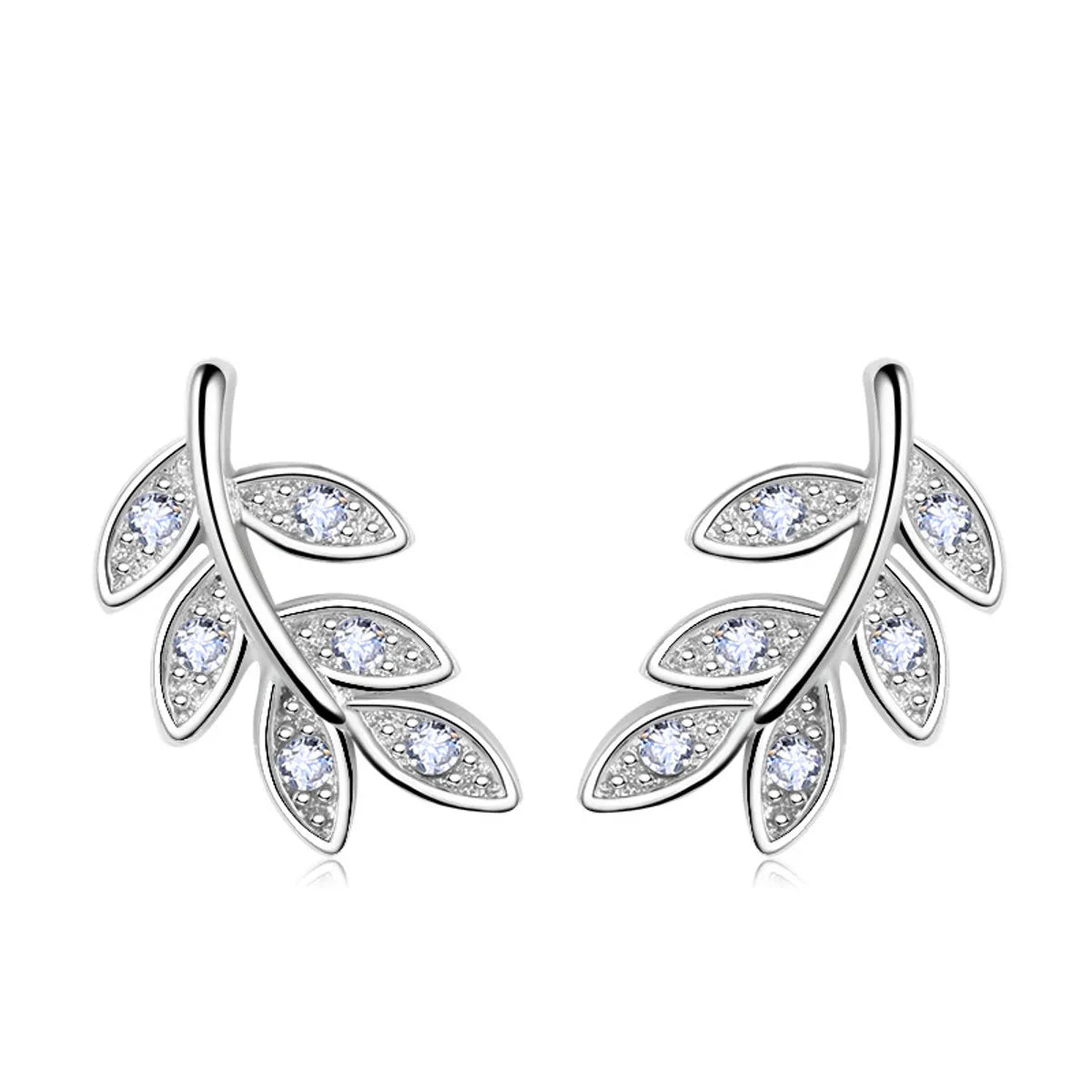 1 Pair Simple Style Leaves Plating Inlay Copper Zircon White Gold Plated Ear Studs