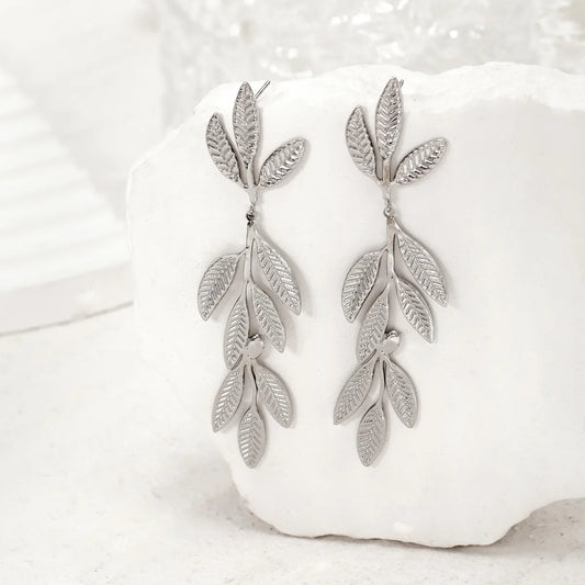 1 Pair Simple Style Leaves Plating Stainless Steel Gold Plated Drop Earrings