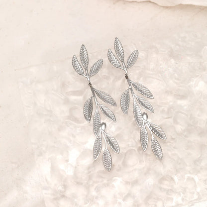 1 Pair Simple Style Leaves Plating Stainless Steel Gold Plated Drop Earrings