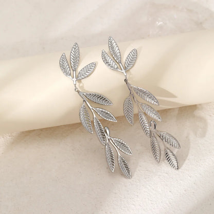 1 Pair Simple Style Leaves Plating Stainless Steel Gold Plated Drop Earrings