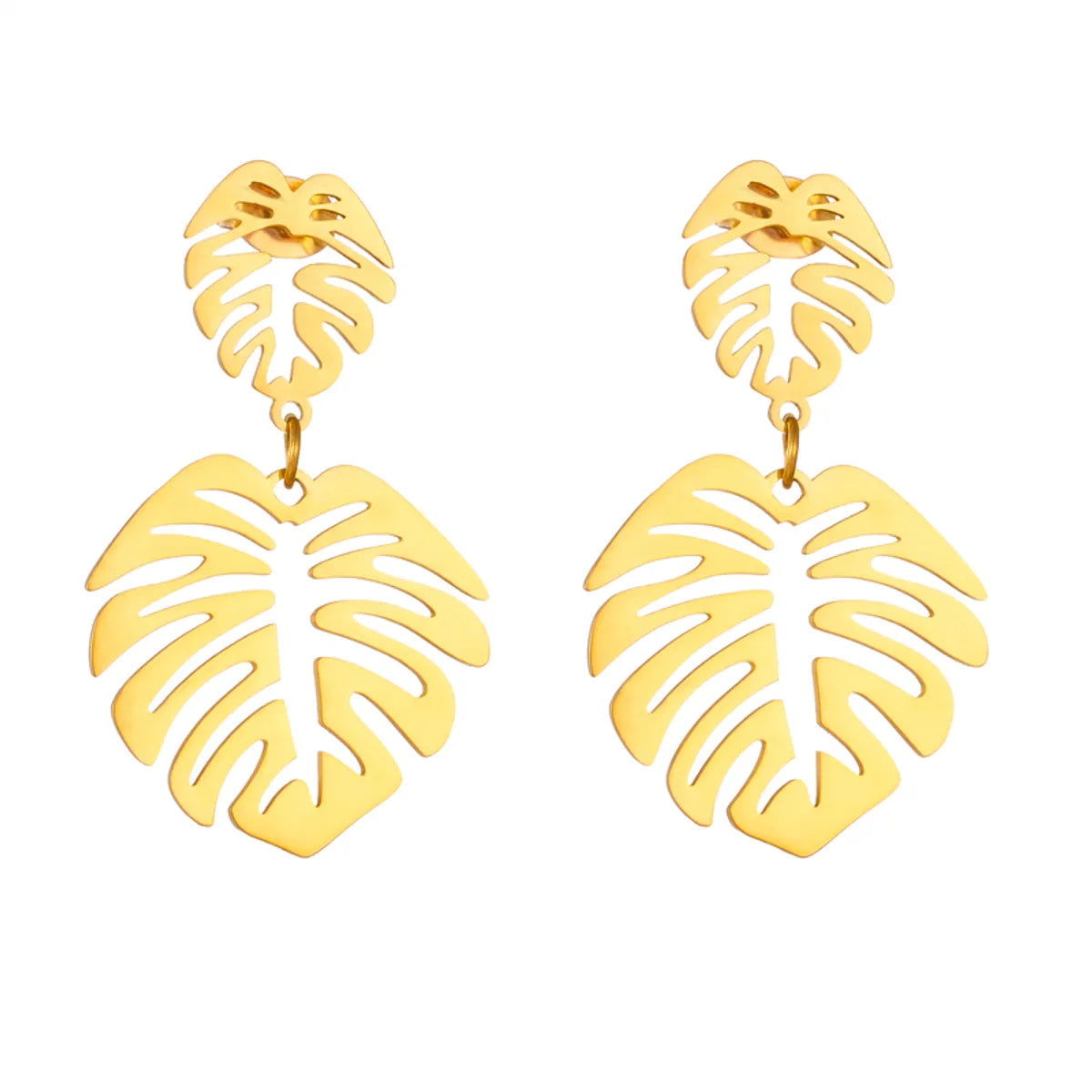 1 Pair Simple Style Leaves Plating Titanium Steel 18k Gold Plated Drop Earrings