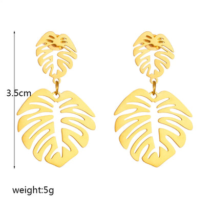 1 Pair Simple Style Leaves Plating Titanium Steel 18k Gold Plated Drop Earrings