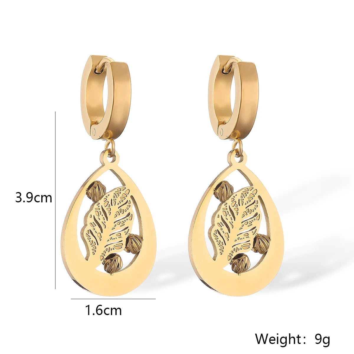 1 Pair Simple Style Leaves Plating Titanium Steel 18k Gold Plated Drop Earrings