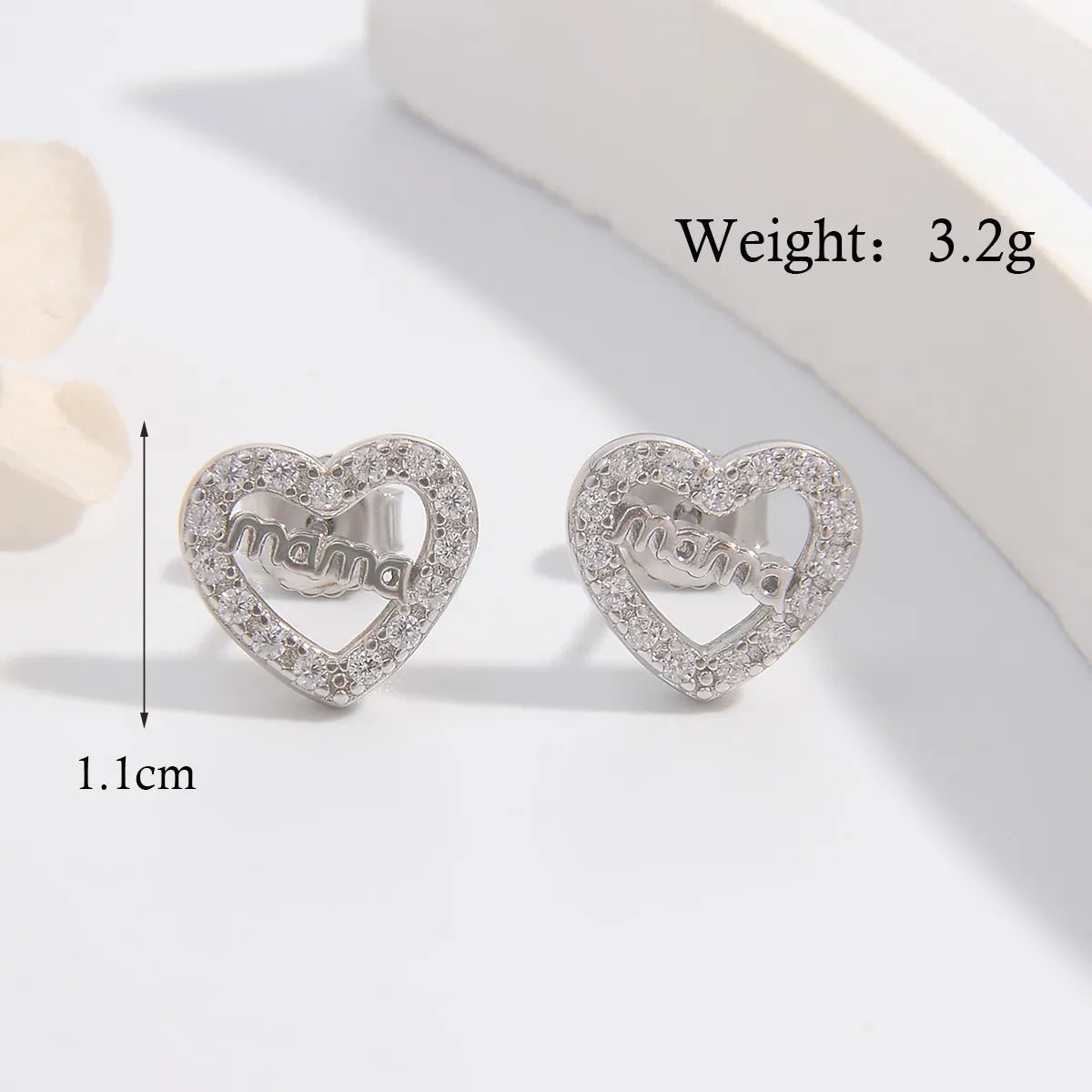 1 Pair Simple Style Letter Heart Shape Plating Hollow Out Inlay Sterling Silver Zircon White Gold Plated Rhodium Plated Ear Studs