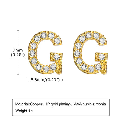 1 Pair Simple Style Letter Inlay Copper Zircon Ear Studs