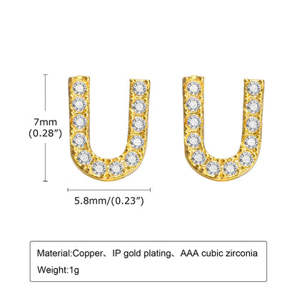 1 Pair Simple Style Letter Inlay Copper Zircon Ear Studs