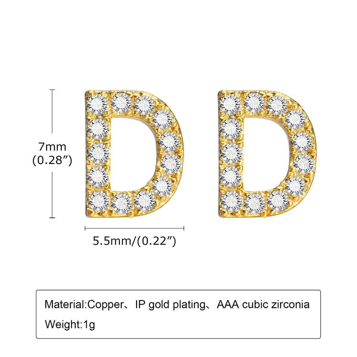 1 Pair Simple Style Letter Inlay Copper Zircon Ear Studs