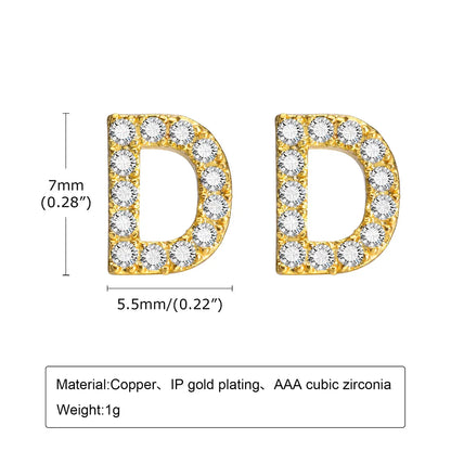 1 Pair Simple Style Letter Inlay Copper Zircon Ear Studs