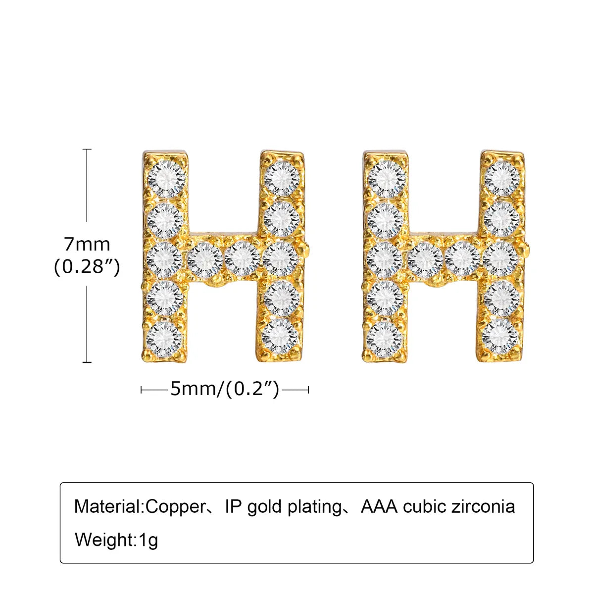 1 Pair Simple Style Letter Inlay Copper Zircon Ear Studs