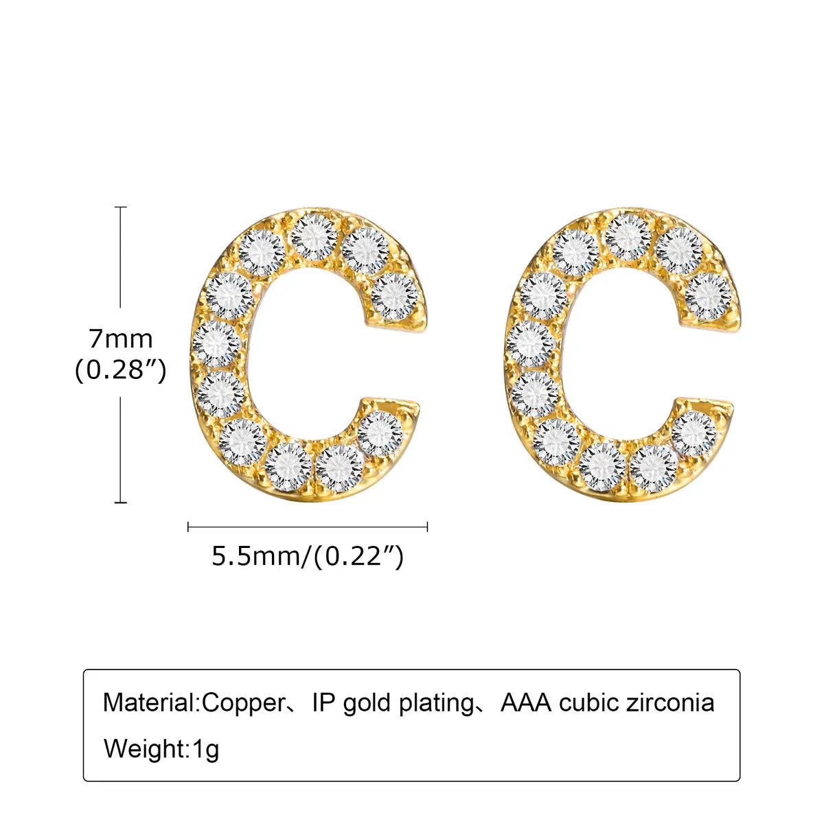 1 Pair Simple Style Letter Inlay Copper Zircon Ear Studs