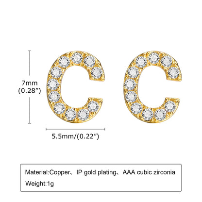 1 Pair Simple Style Letter Inlay Copper Zircon Ear Studs