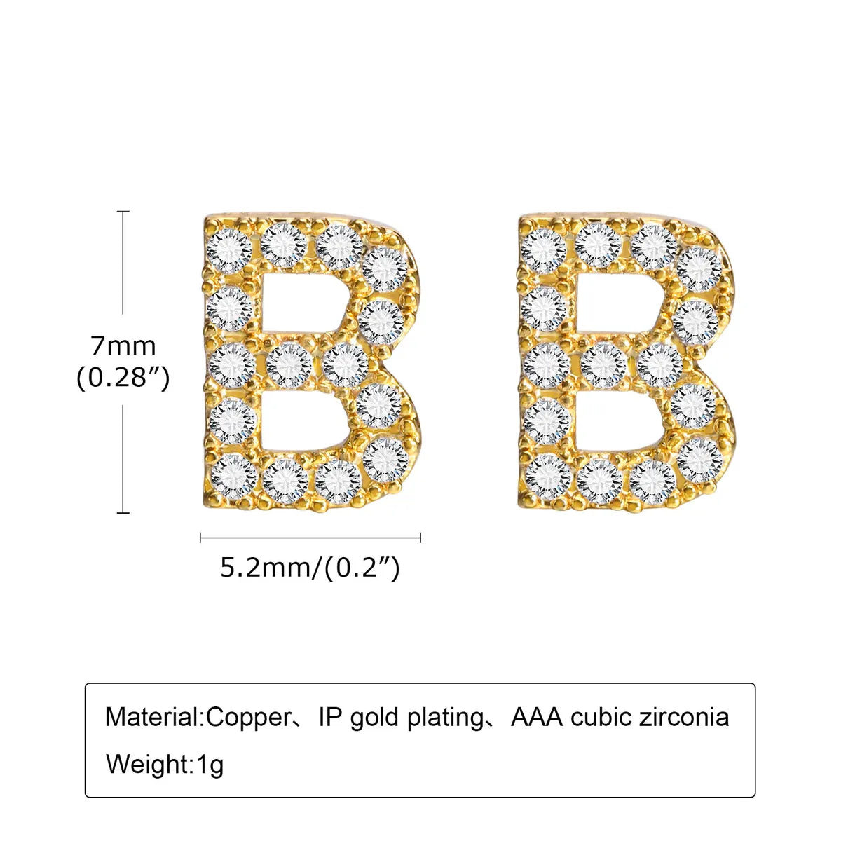 1 Pair Simple Style Letter Inlay Copper Zircon Ear Studs