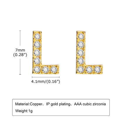 1 Pair Simple Style Letter Inlay Copper Zircon Ear Studs