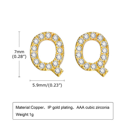 1 Pair Simple Style Letter Inlay Copper Zircon Ear Studs