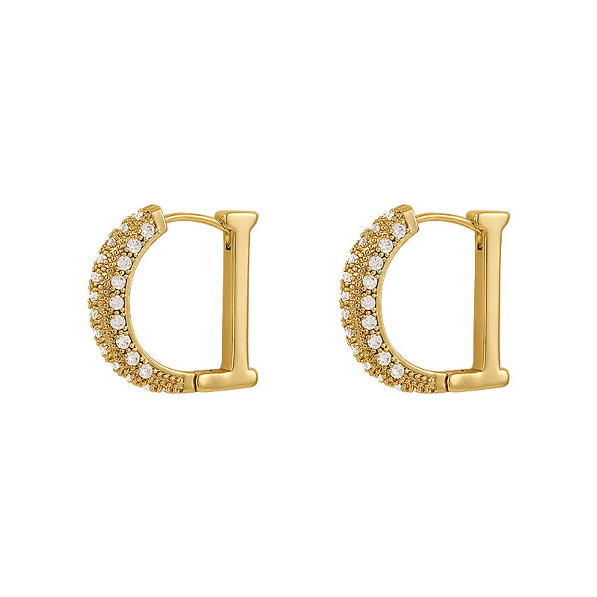 1 Pair Simple Style Letter Plating Inlay Alloy Rhinestones 18K Gold Plated Earrings