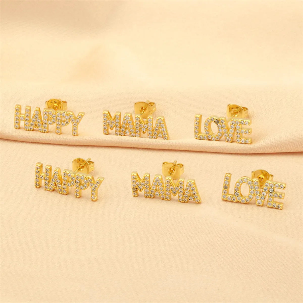 1 Pair Simple Style Letter Plating Inlay Copper Zircon 18k Gold Plated Ear Studs