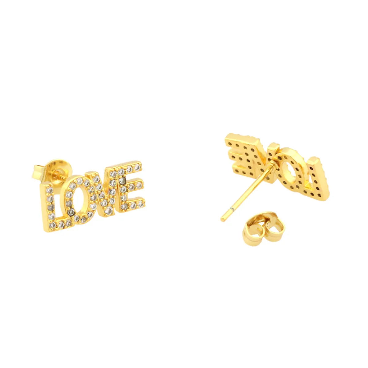 1 Pair Simple Style Letter Plating Inlay Copper Zircon 18k Gold Plated Ear Studs