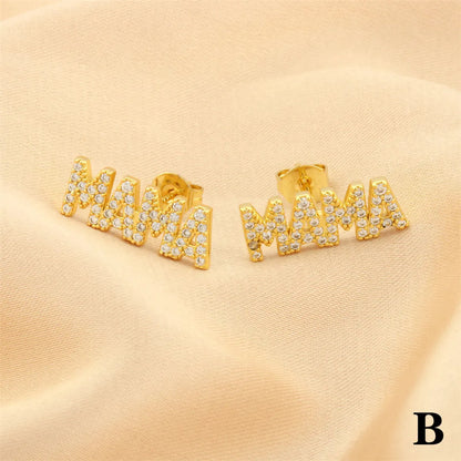 1 Pair Simple Style Letter Plating Inlay Copper Zircon 18k Gold Plated Ear Studs