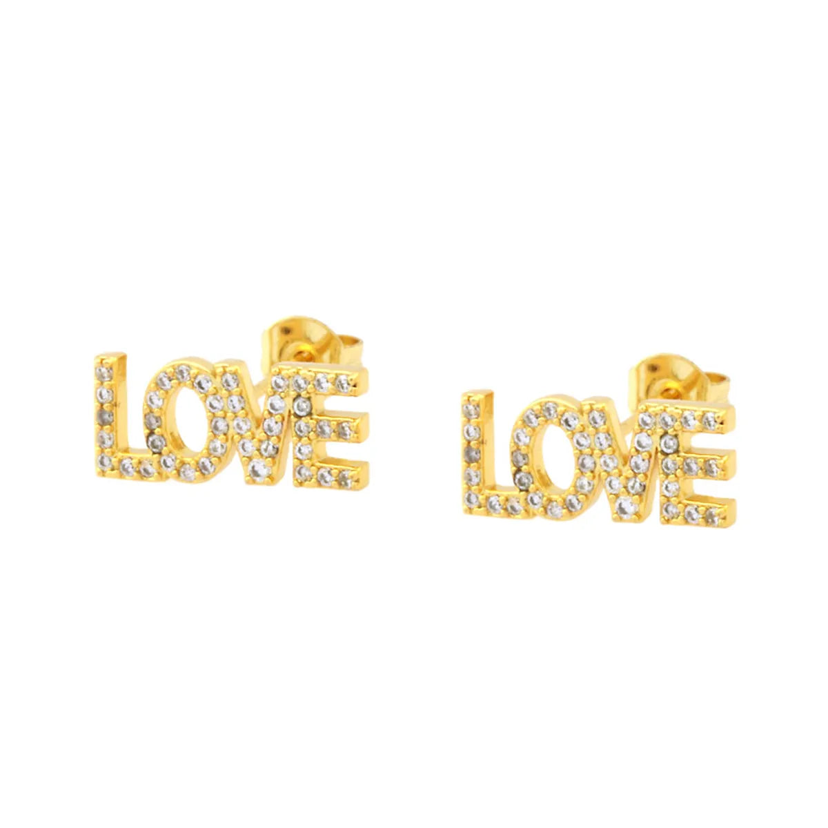 1 Pair Simple Style Letter Plating Inlay Copper Zircon 18k Gold Plated Ear Studs