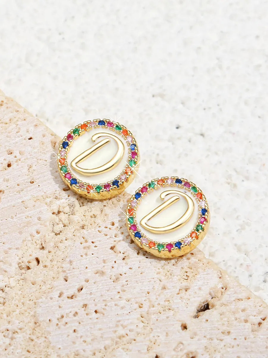 1 Pair Simple Style Letter Plating Inlay Copper Zircon 18k Gold Plated Ear Studs