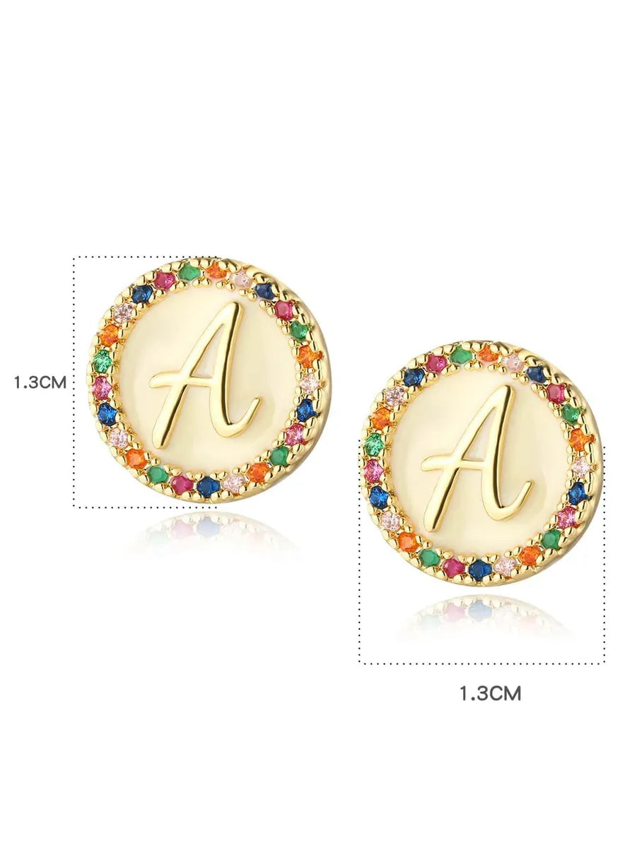 1 Pair Simple Style Letter Plating Inlay Copper Zircon 18k Gold Plated Ear Studs