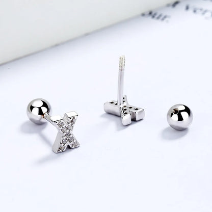 1 Pair Simple Style Letter Plating Inlay Sterling Silver Zircon Ear Studs