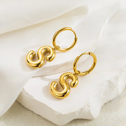 1 Pair Simple Style Letter Plating Pleated 304 Stainless Steel 18K Gold Plated Drop Earrings