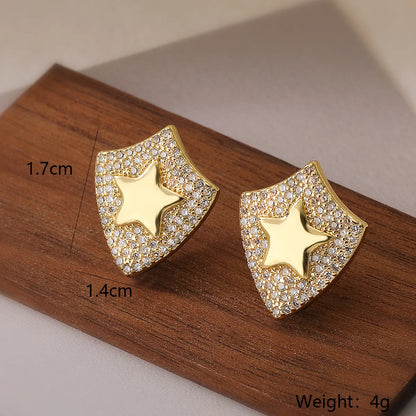 1 Pair Simple Style Letter Star Plating Inlay Copper Zircon 18k Gold Plated Drop Earrings