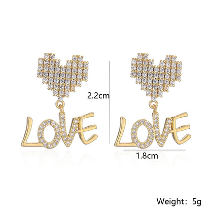 1 Pair Simple Style Letter Star Plating Inlay Copper Zircon 18k Gold Plated Drop Earrings