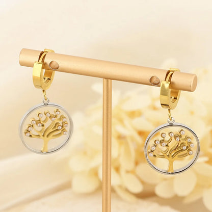 1 Pair Simple Style Life Tree Snake Plating Inlay Titanium Steel Artificial Pearls Rhinestones Drop Earrings