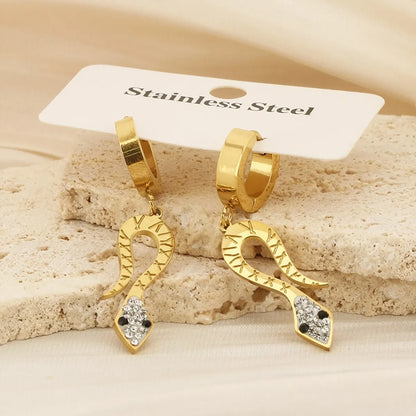 1 Pair Simple Style Life Tree Snake Plating Inlay Titanium Steel Artificial Pearls Rhinestones Drop Earrings