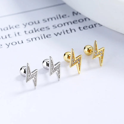 1 Pair Simple Style Lightning Plating Inlay Sterling Silver Artificial Gemstones Ear Studs