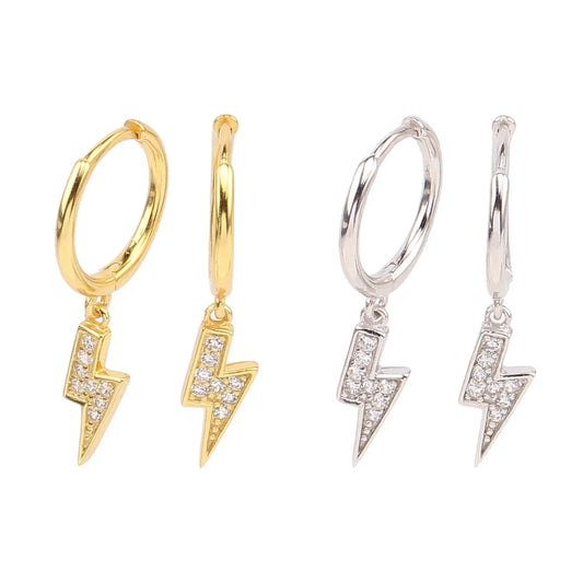 1 Pair Simple Style Lightning Plating Inlay Sterling Silver Zircon White Gold Plated Gold Plated Drop Earrings