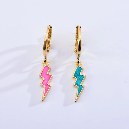 1 Pair Simple Style Lightning Stainless Steel Enamel Drop Earrings