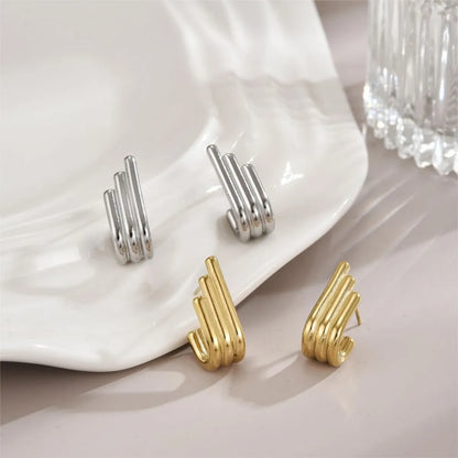 1 Pair Simple Style Lines Plating Stainless Steel 18k Gold Plated Ear Studs