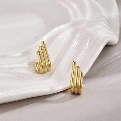 1 Pair Simple Style Lines Plating Stainless Steel 18k Gold Plated Ear Studs