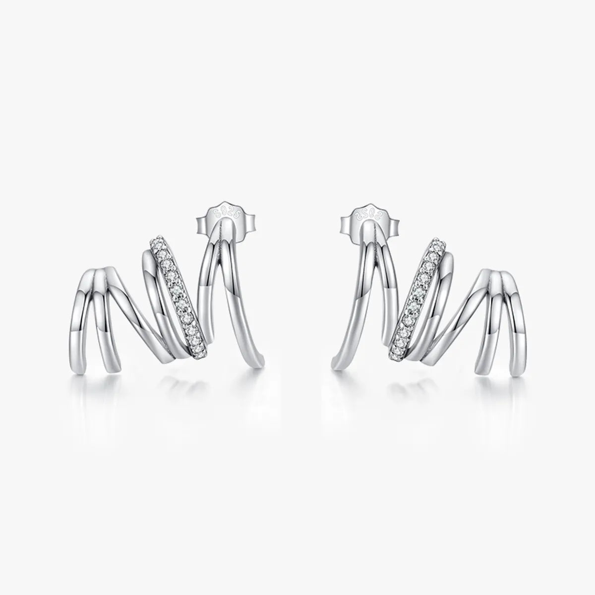 1 Pair Simple Style Lines Sterling Silver Plating Inlay Zircon Silver Plated Ear Studs