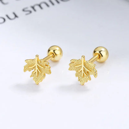 1 Pair Simple Style Maple Leaf Plating Sterling Silver Ear Studs