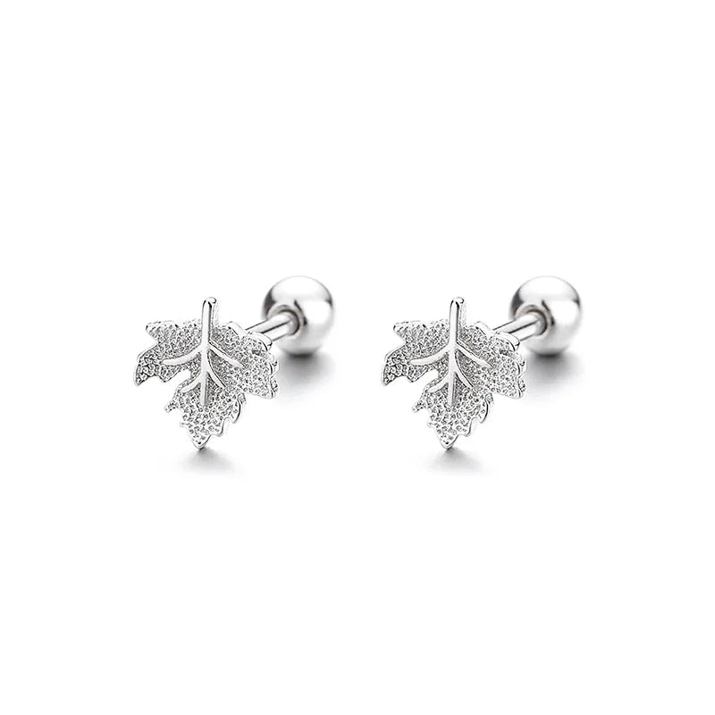 1 Pair Simple Style Maple Leaf Plating Sterling Silver Ear Studs